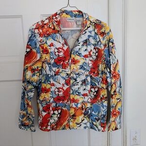 Chico's Multicolor Floral Zip Up Jacket Sz 2 Women's Small